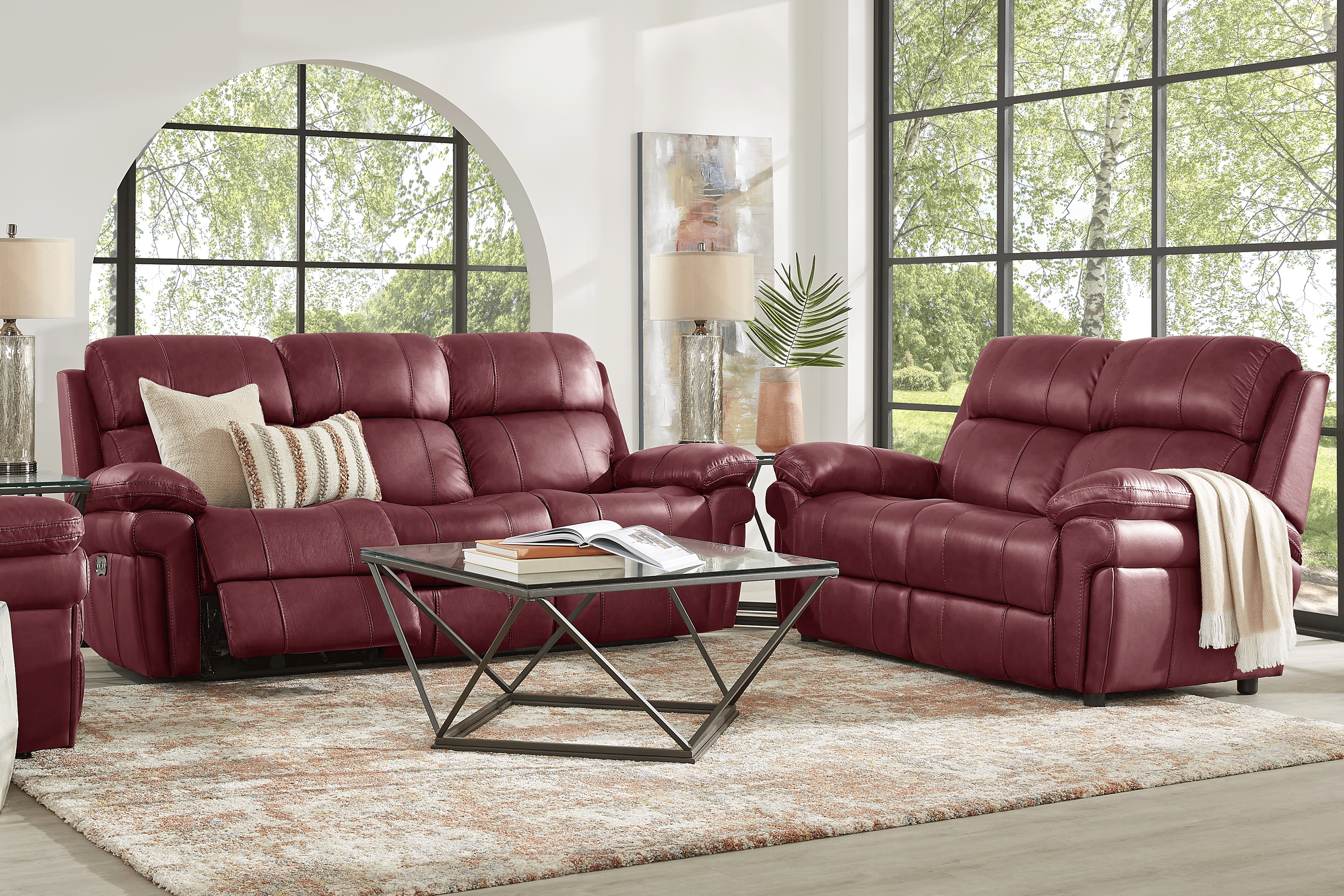 Trevino Place Burgundy Leather 3 Pc Living Room with Reclining Sofa - Thumbnail - Image 1