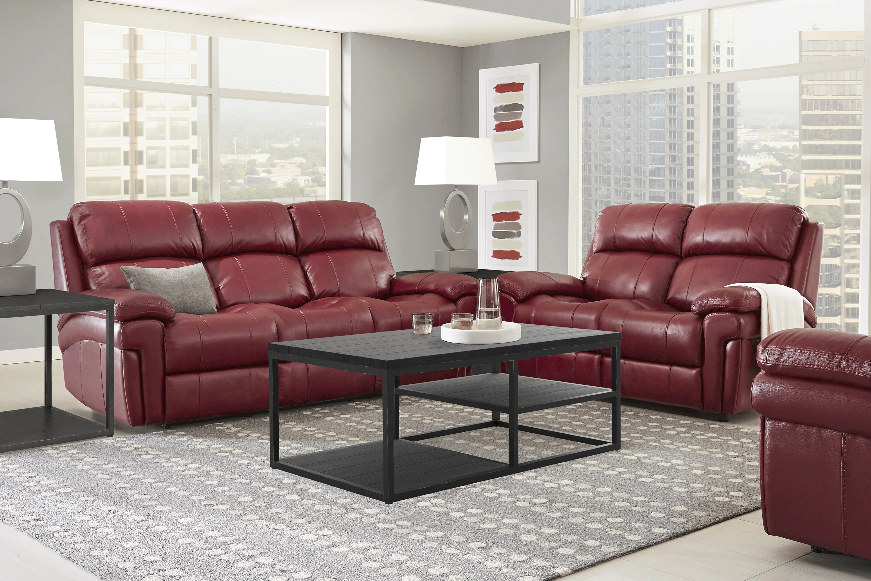 Trevino Place Burgundy Leather 5 Pc Living Room with Reclining Sofa - Thumbnail - Image 1
