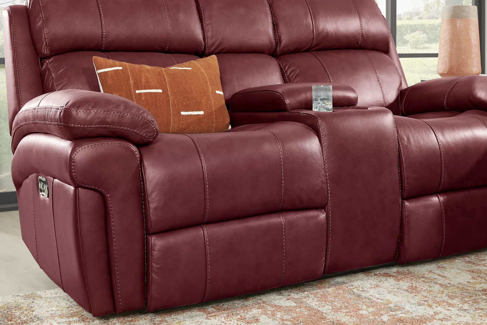 Trevino Place Burgundy Leather Dual Power Reclining Console Loveseat - Thumbnail - Image 3