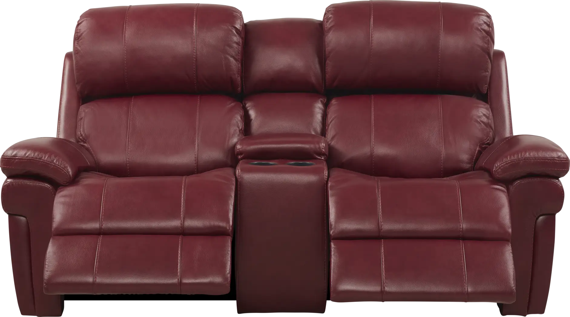 Trevino Place Burgundy Leather Dual Power Reclining Console Loveseat - Thumbnail - Image 1