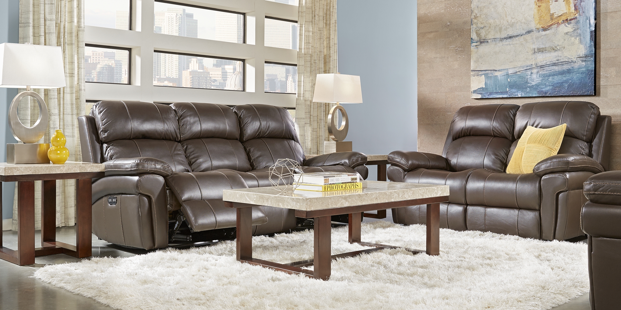 Trevino Place Chocolate Leather 5 Pc Living Room with Reclining Sofa - Thumbnail - Image 1