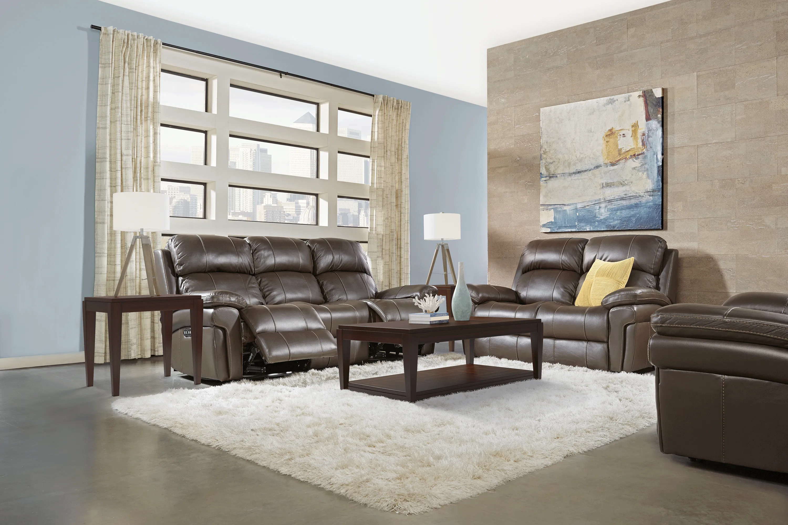 Trevino Place Chocolate Leather 7 Pc Living Room with Reclining Sofa - Thumbnail - Image 1