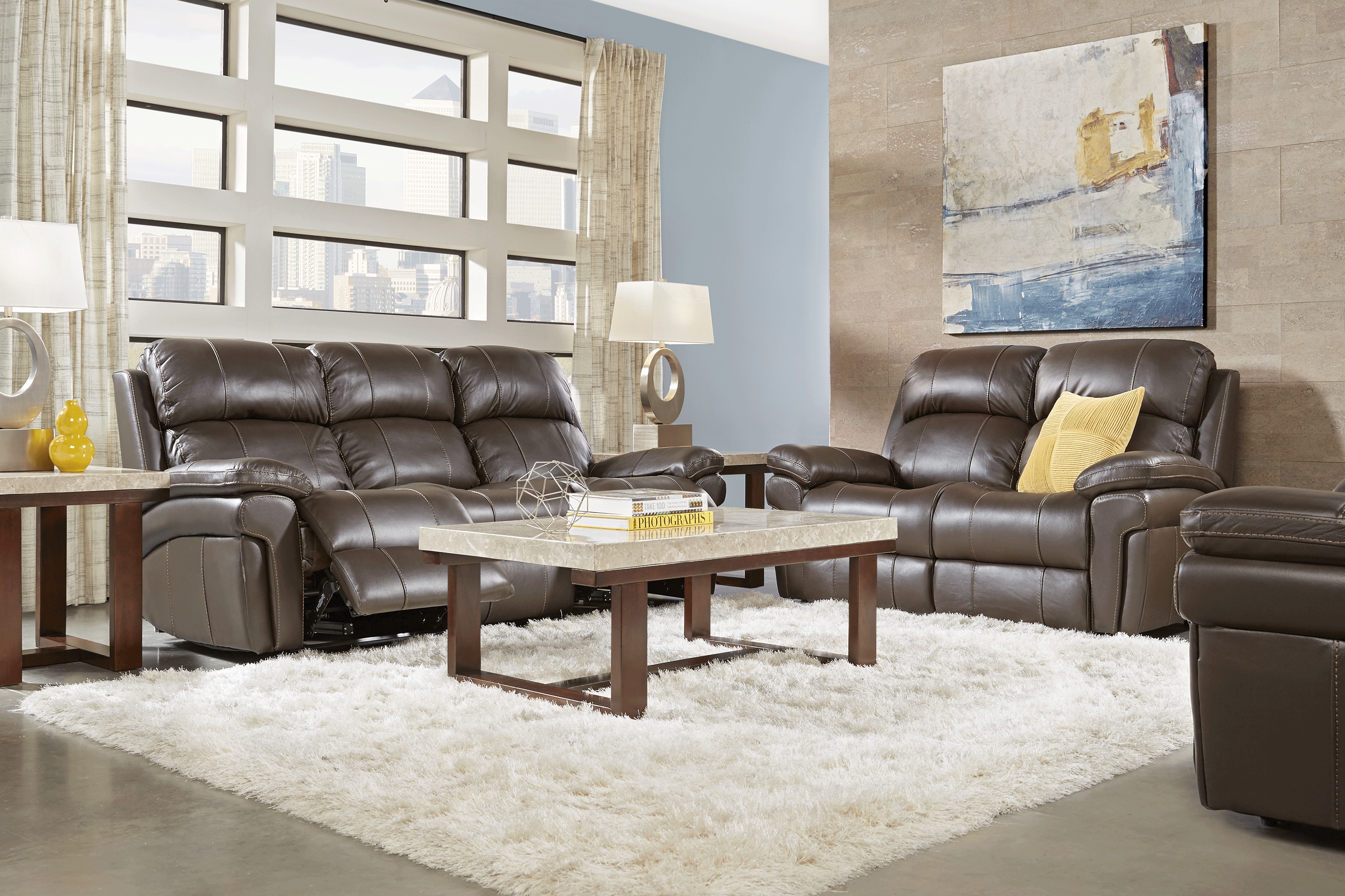 Trevino Place Chocolate Leather 8 Pc Living Room with Reclining Sofa - Thumbnail - Image 1
