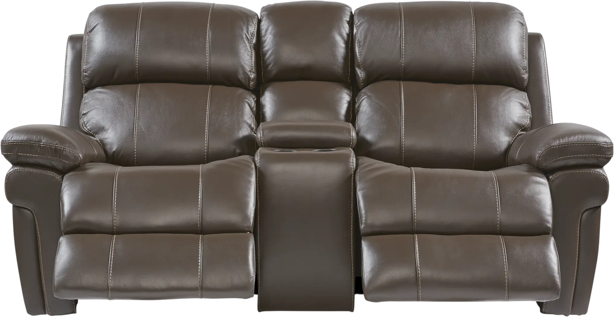 Trevino Place Chocolate Leather Dual Power Reclining Console Loveseat - Thumbnail - Image 1