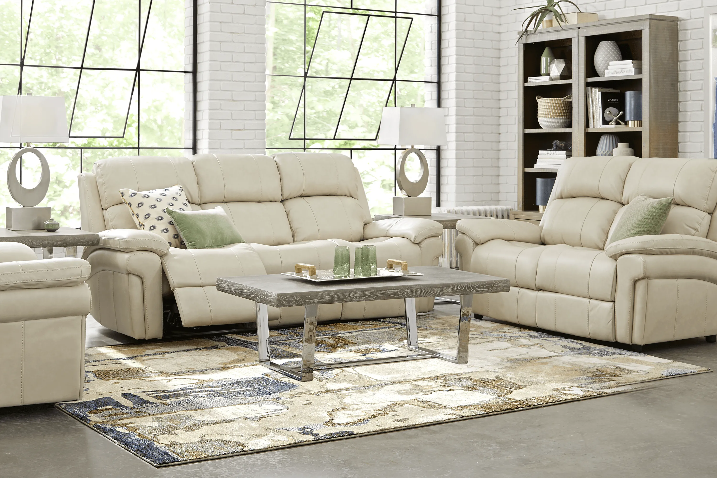Trevino Place Cream Leather 2 Pc Living Room with Reclining Sofa - Thumbnail - Image 1