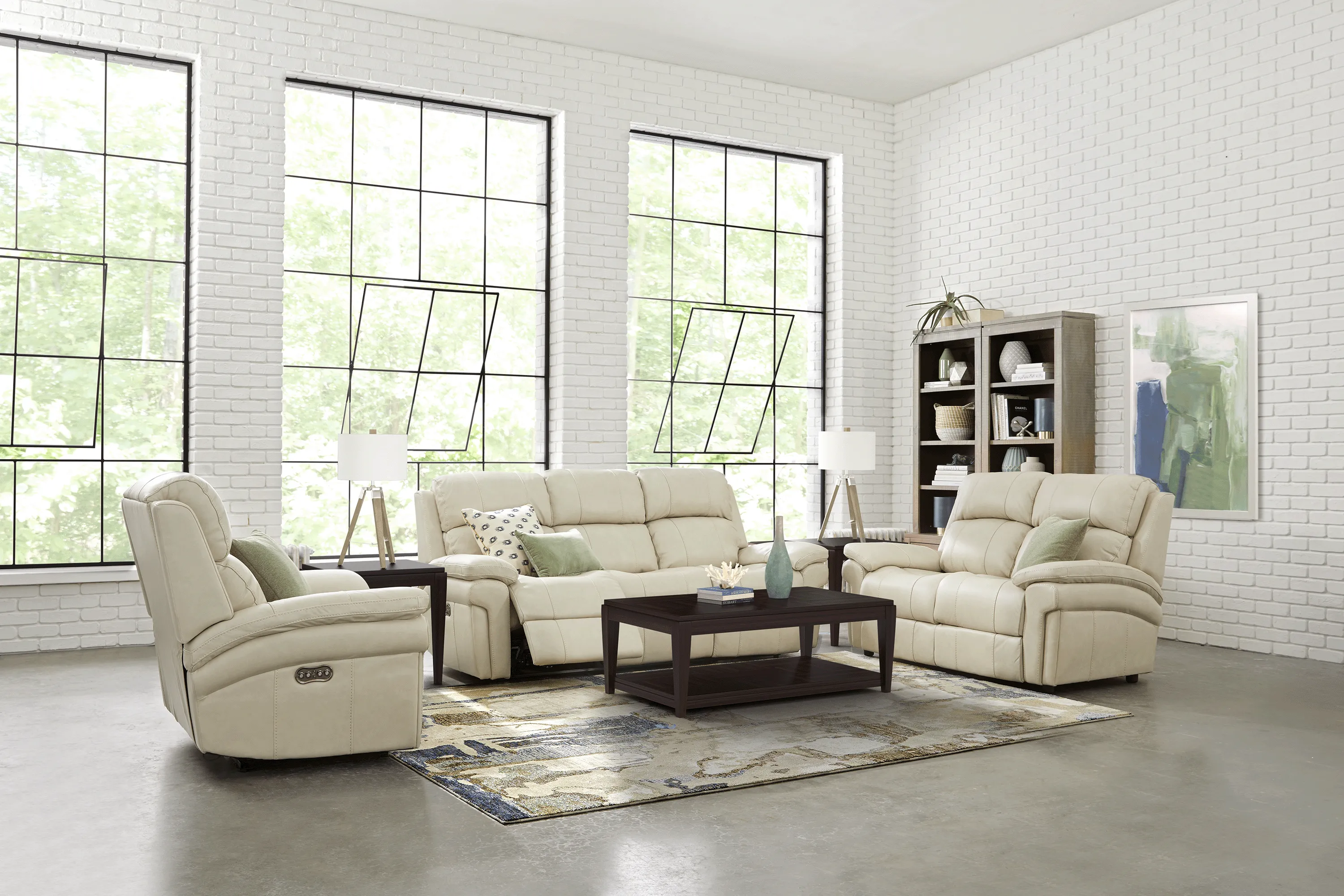 Trevino Place Cream Leather Reclining Sofa - Thumbnail - Image 2