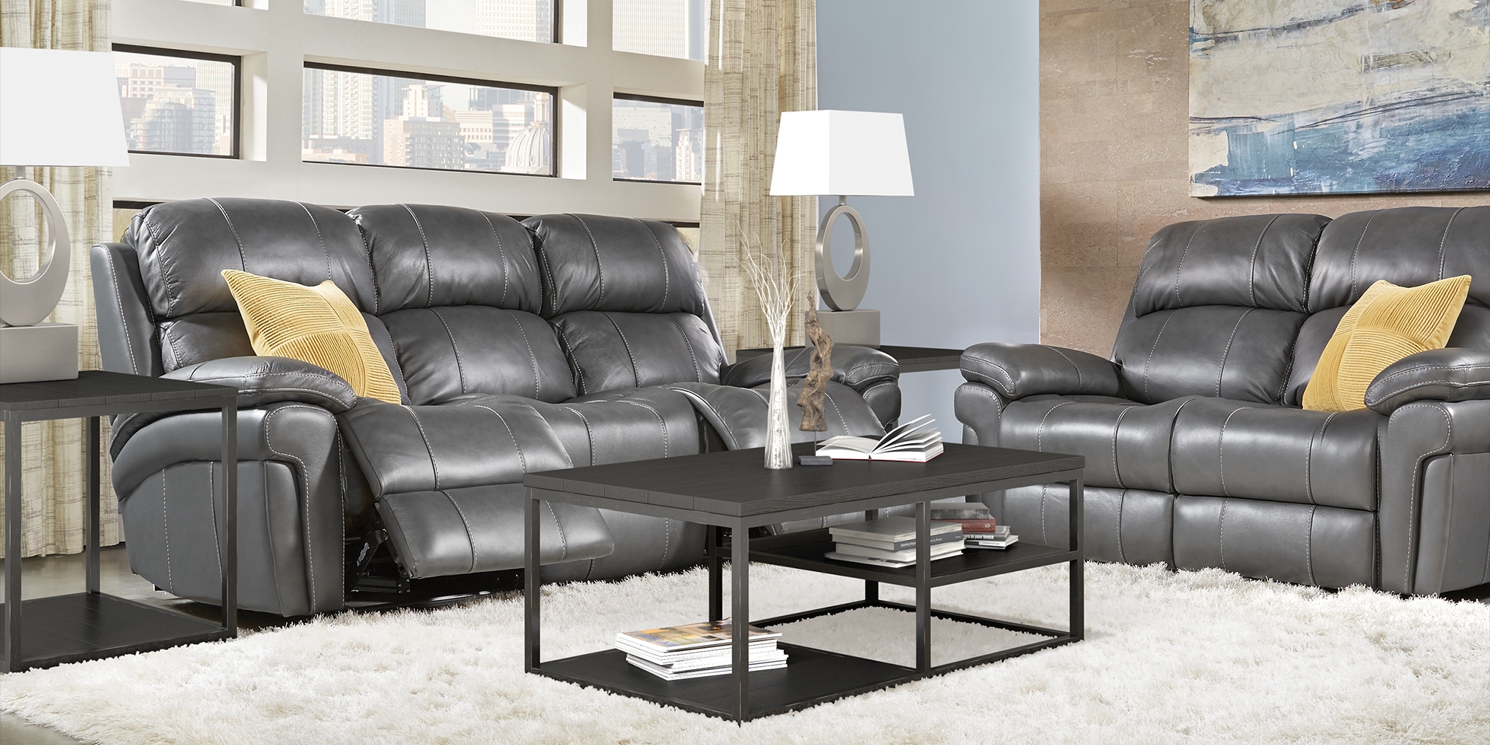 Trevino Place Smoke Leather 5 Pc Living Room with Reclining Sofa - Thumbnail - Image 1