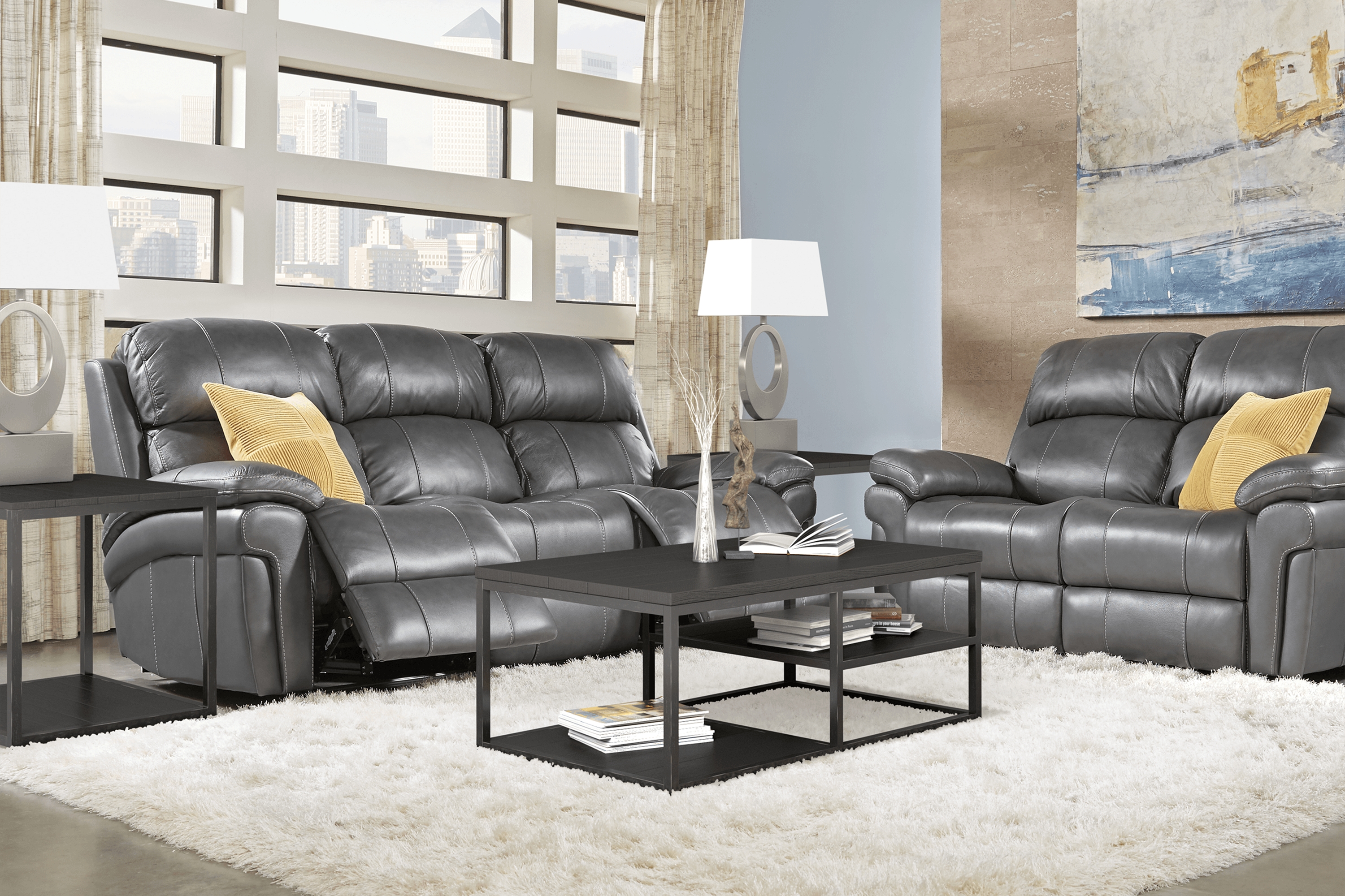 Trevino Place Smoke Leather 5 Pc Living Room with Reclining Sofa - Thumbnail - Image 1