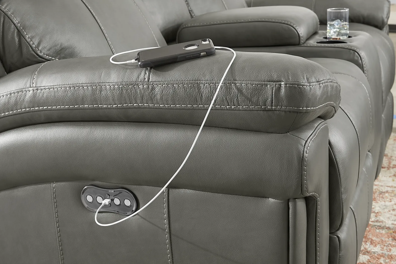 Trevino Place Smoke Leather Dual Power Reclining Console Loveseat - Thumbnail - Image 3