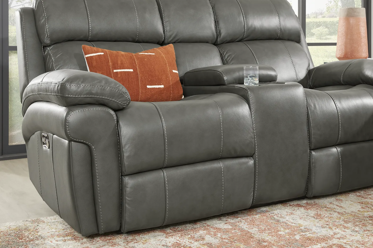 Trevino Place Smoke Leather Dual Power Reclining Console Loveseat - Thumbnail - Image 4