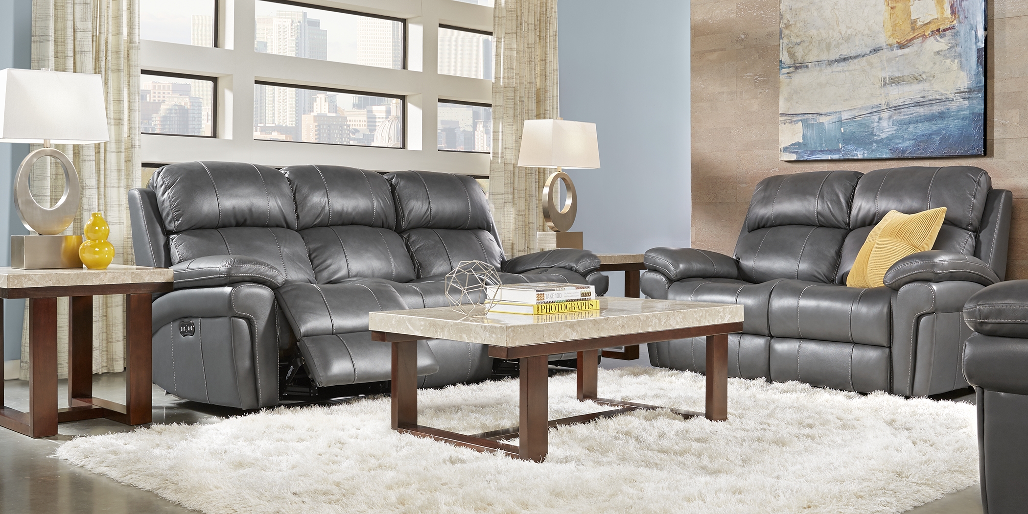 Trevino Smoke Leather 3 Pc Living Room with Reclining Sofa - Thumbnail - Image 1