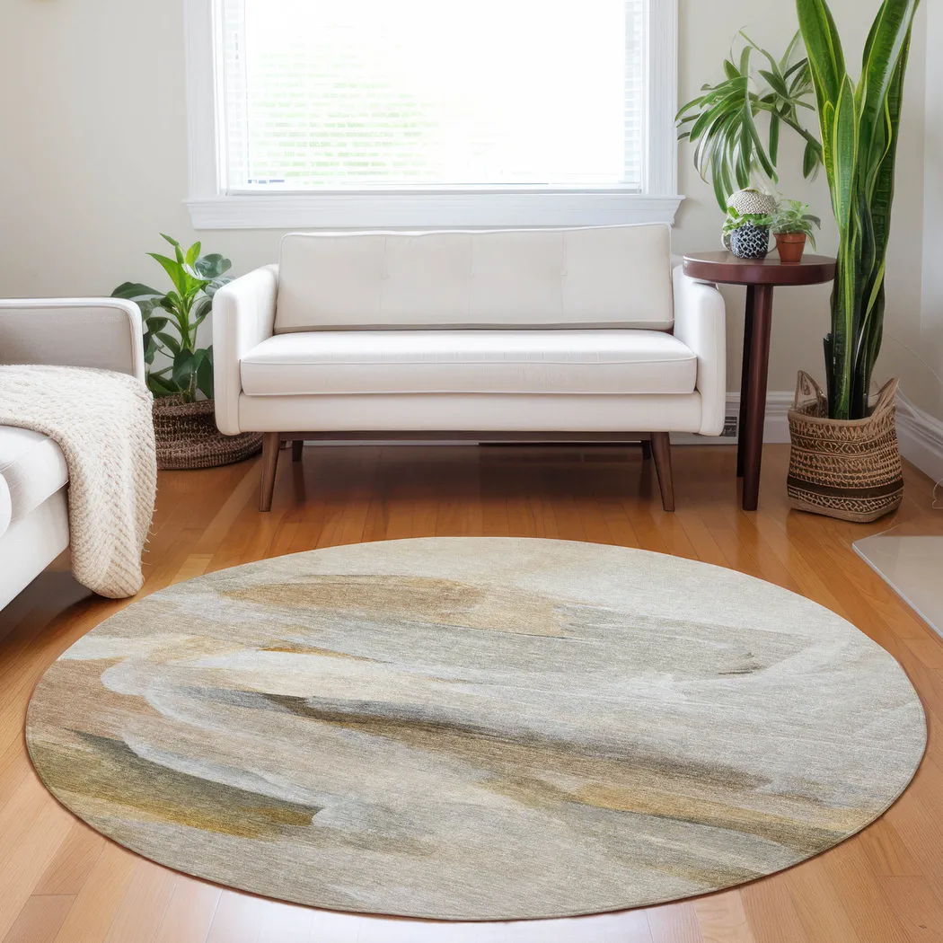 Tridi Beige 8' Round Machine Washable Rug - Thumbnail - Image 2