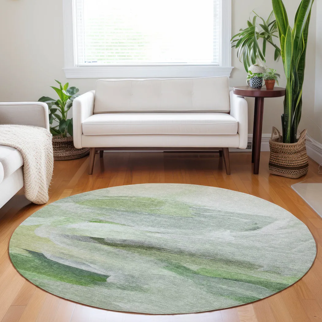 Tridi Green 8' Round Machine Washable Rug - Thumbnail - Image 2