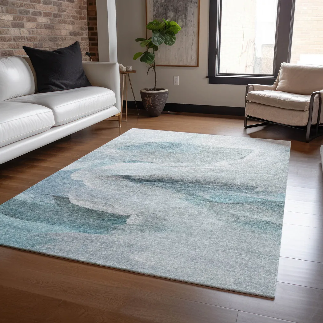 Tridi Teal 5' x 8' Machine Washable Rug - Thumbnail - Image 2