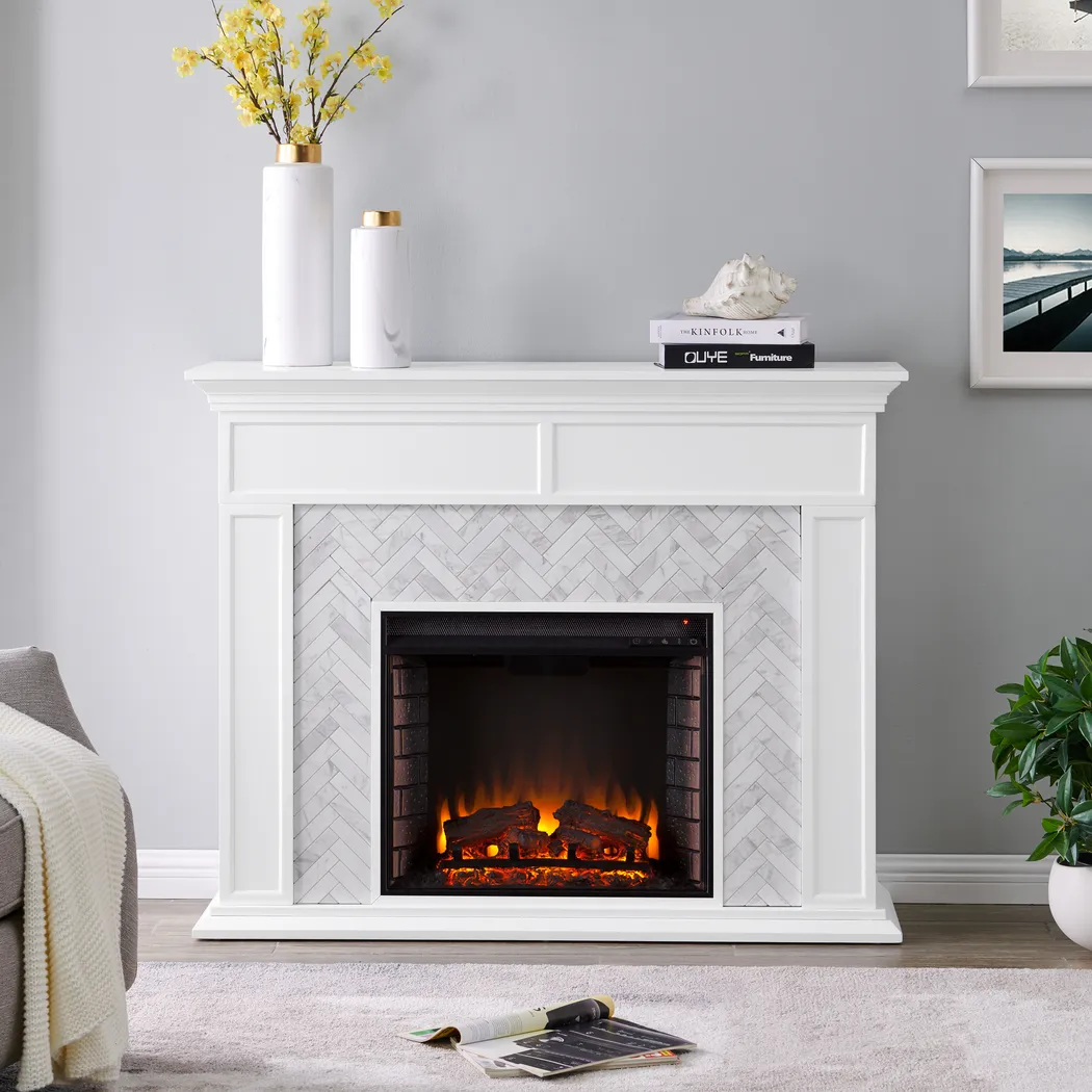 Tronewood II White 50 in. Console With Electric Log Fireplace - Image 7