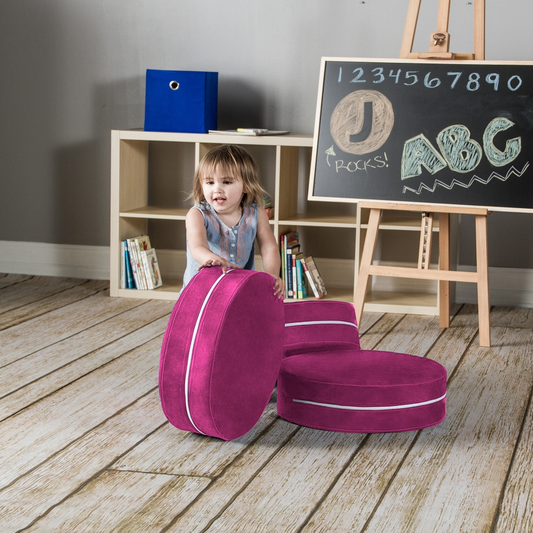 Kids Trudie Fuchsia Ottomans, Set of 3 - Thumbnail - Image 2