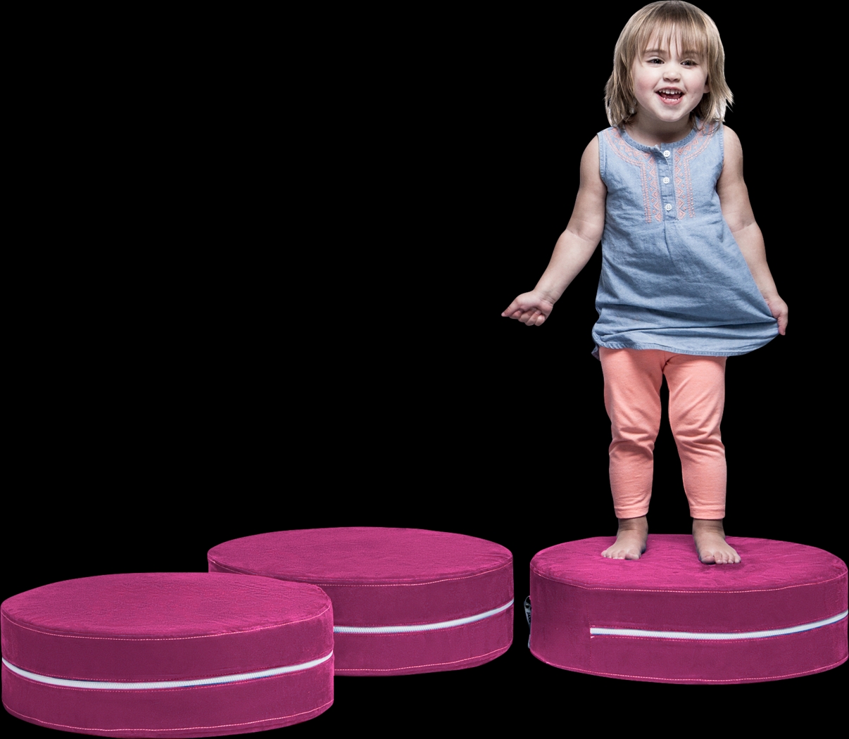 Kids Trudie Fuchsia Ottomans, Set of 3 - Thumbnail - Image 1