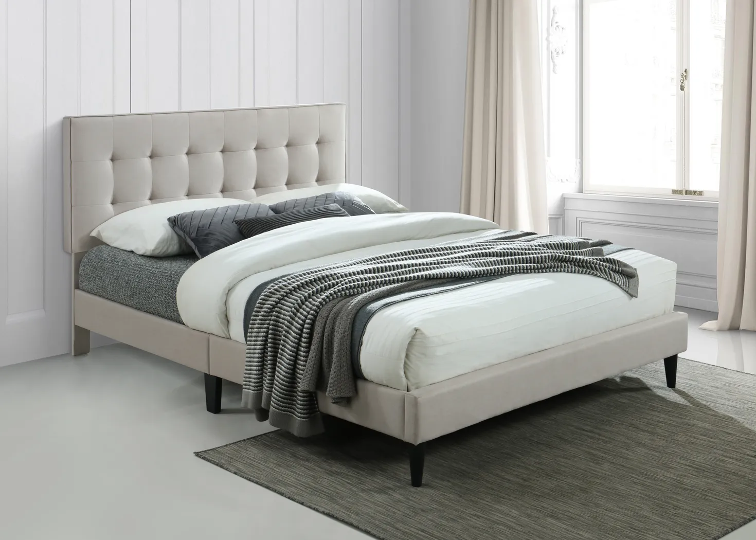 Tubae Beige Upholstered Queen Bed - Thumbnail - Image 3