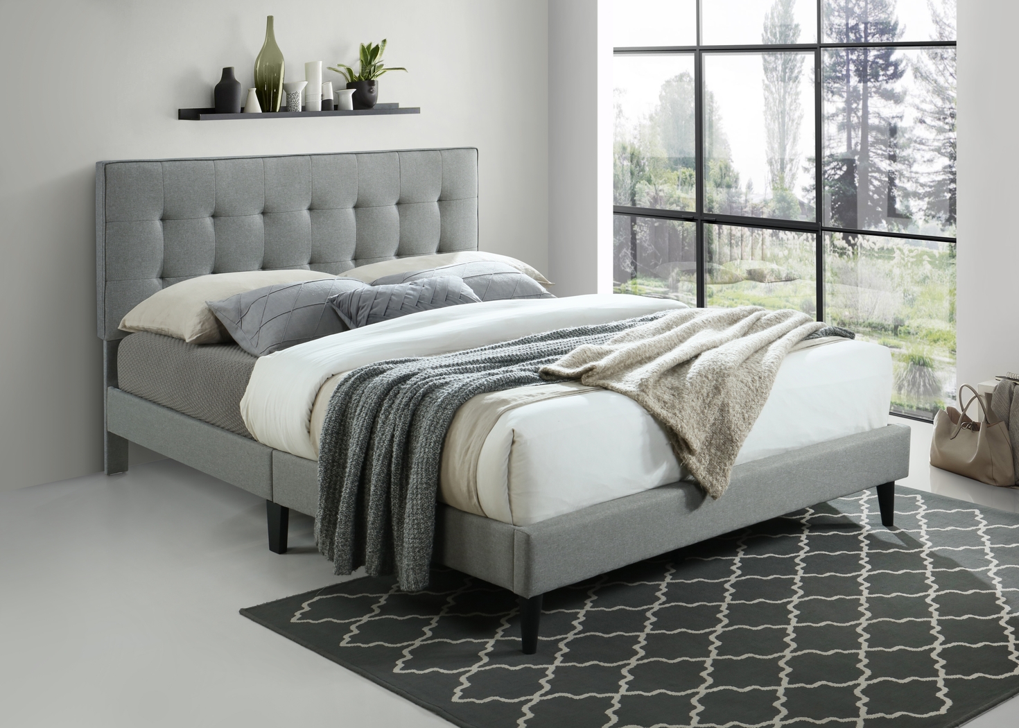 Tubae Gray Upholstered Queen Bed - Thumbnail - Image 3