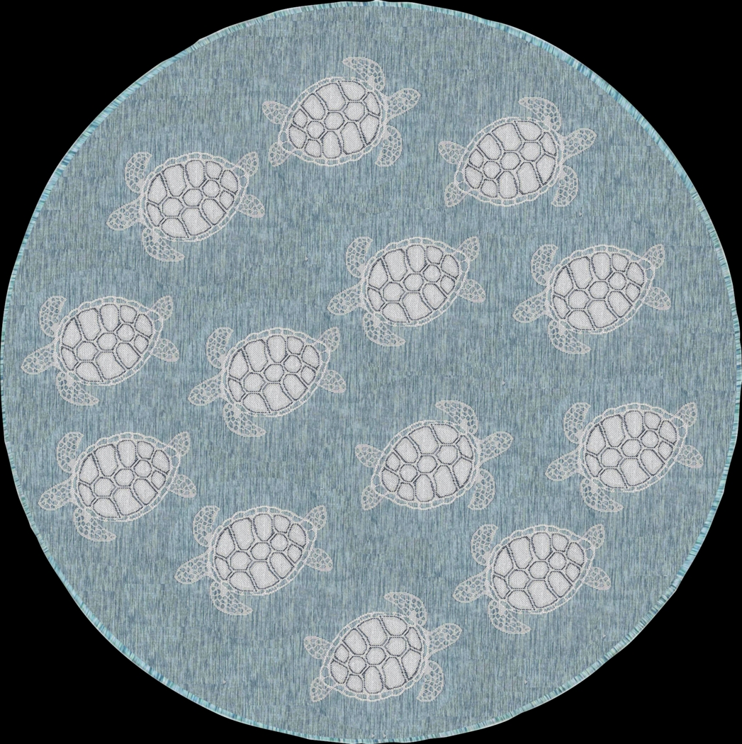 Turtle Cove Teal 7'10 Round Indoor/Outdoor Rug - Thumbnail - Image 1