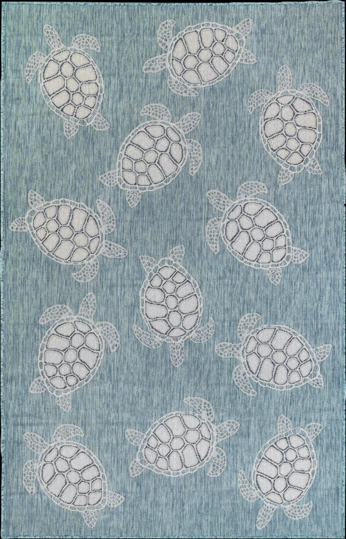 Turtle Cove Teal 7'10 x 9'10 Indoor/Outdoor Rug - Thumbnail - Image 1