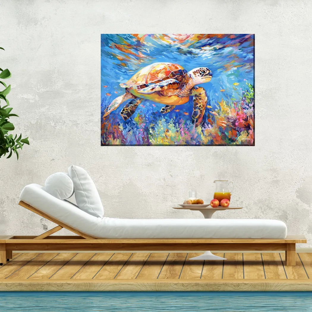 Turtle Reef Blue Indoor/Outdoor Wall Art - Thumbnail - Image 2