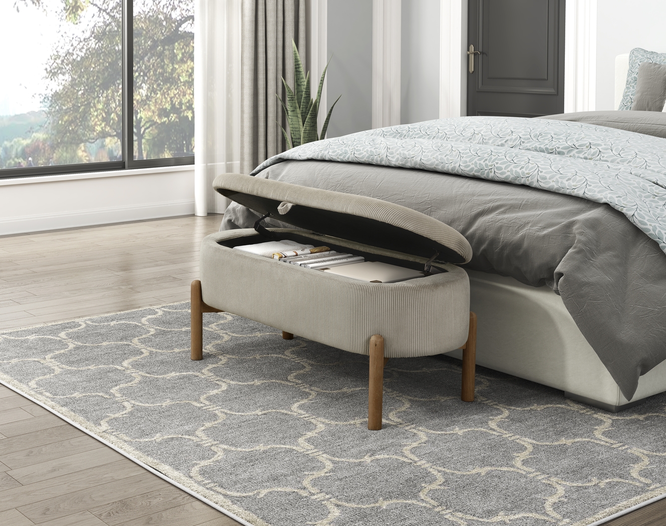 Ulivia Beige Storage Bench - Thumbnail - Image 3