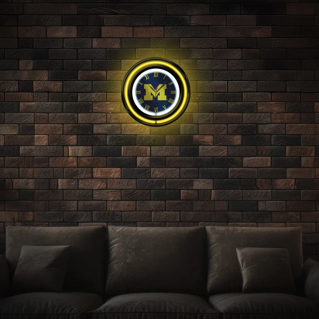 University of Michigan Yellow Neon Wall Clock - Thumbnail - Image 2