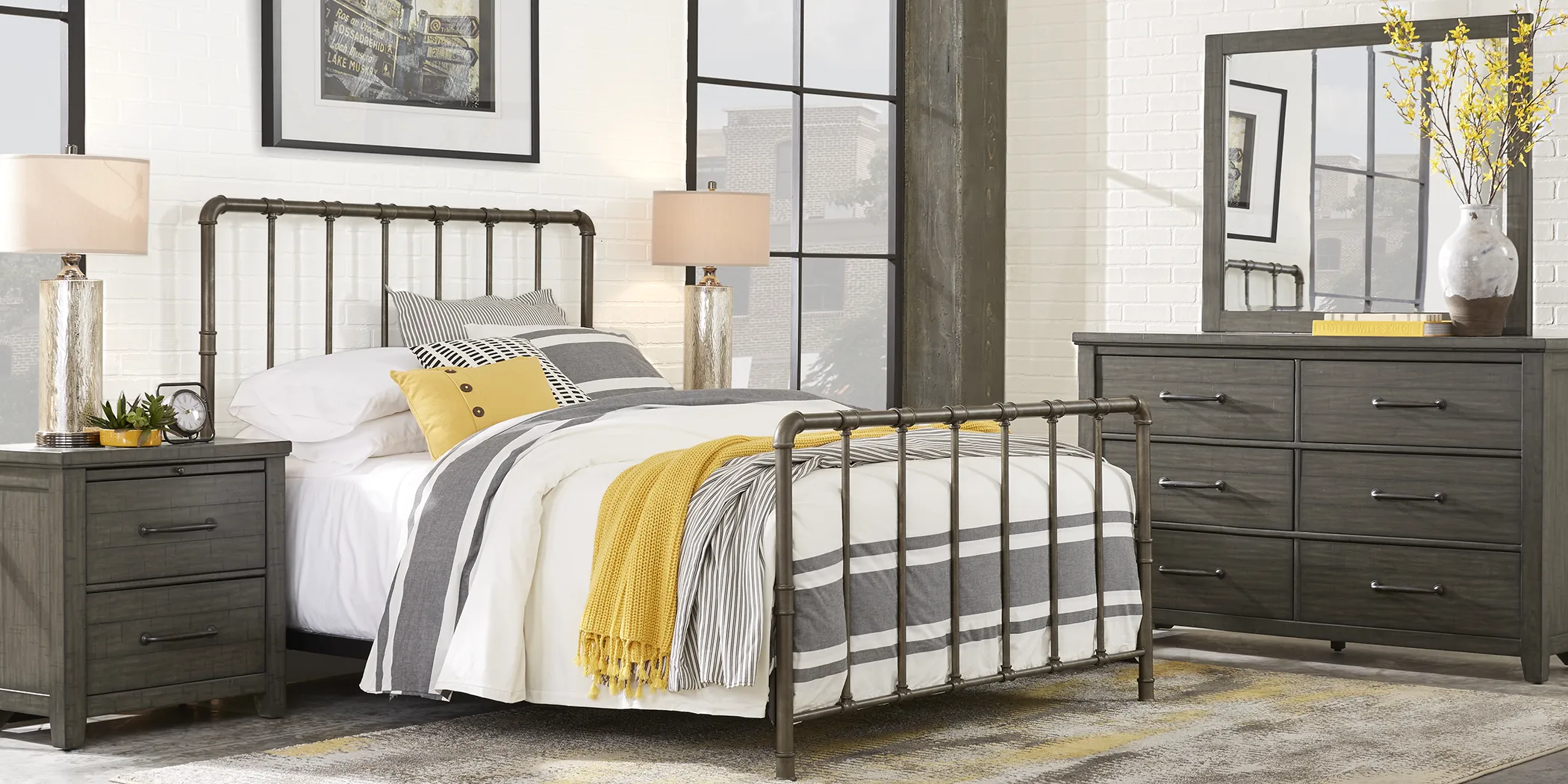 Urban Plains Gray 7 Pc King Metal Bedroom - Thumbnail - Image 1