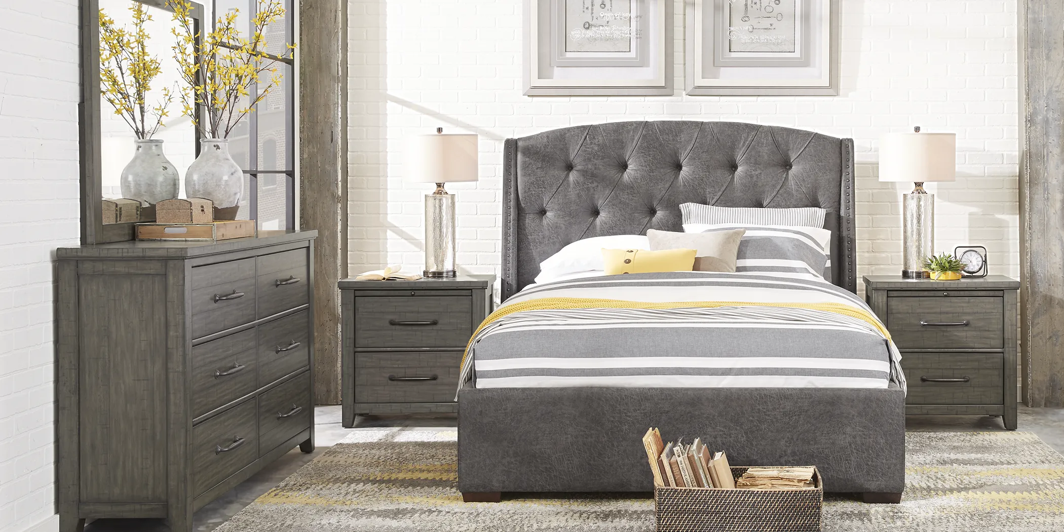 Urban Plains Gray 7 Pc King Upholstered Bedroom - Thumbnail - Image 2