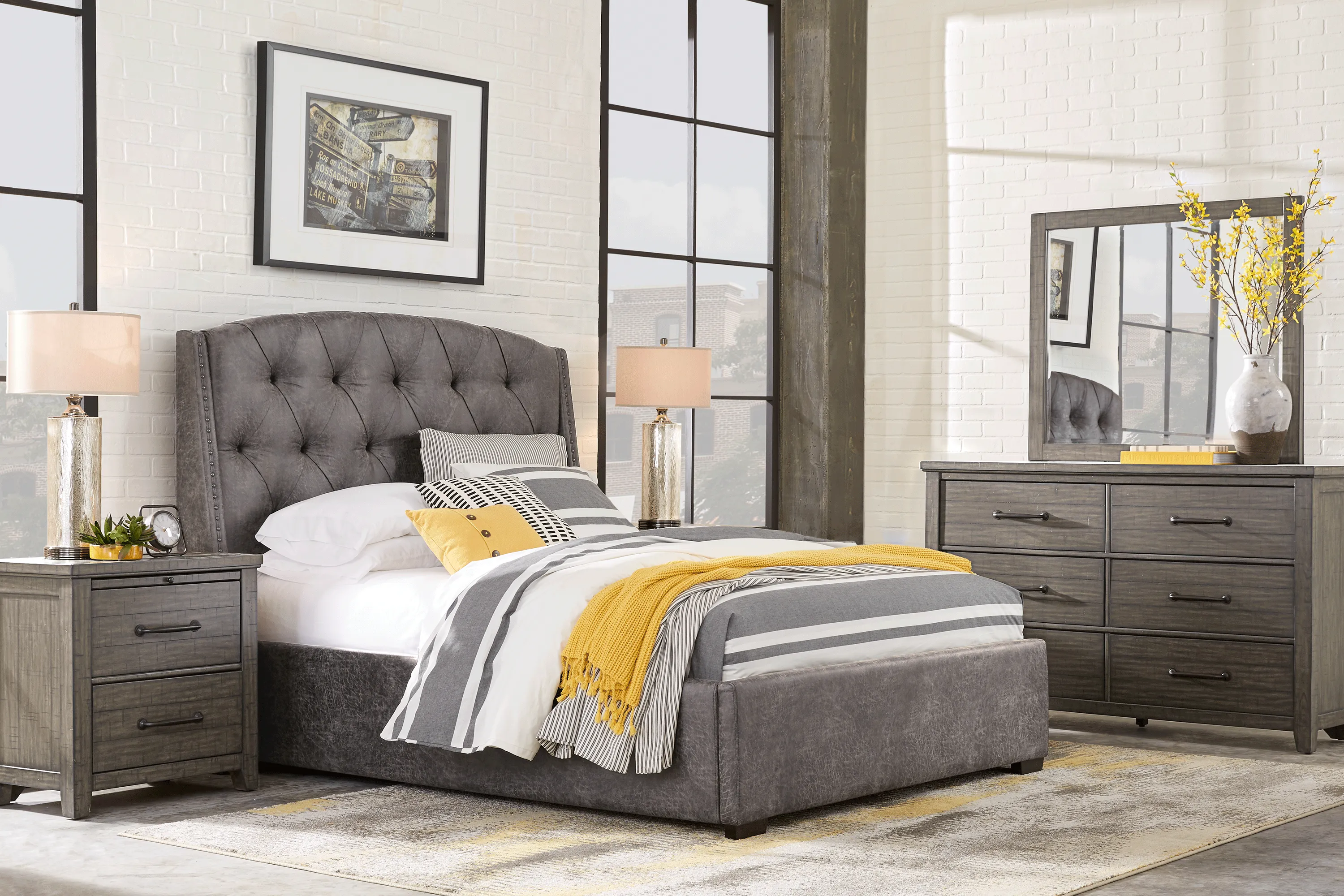 Urban Plains Gray 7 Pc King Upholstered Bedroom - Thumbnail - Image 1