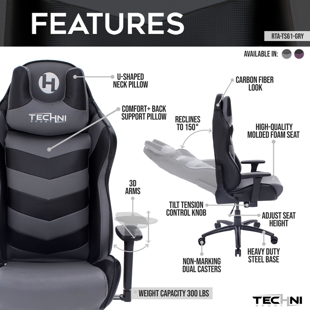 Urosde Black/Gray Gaming Chair - Thumbnail - Image 3