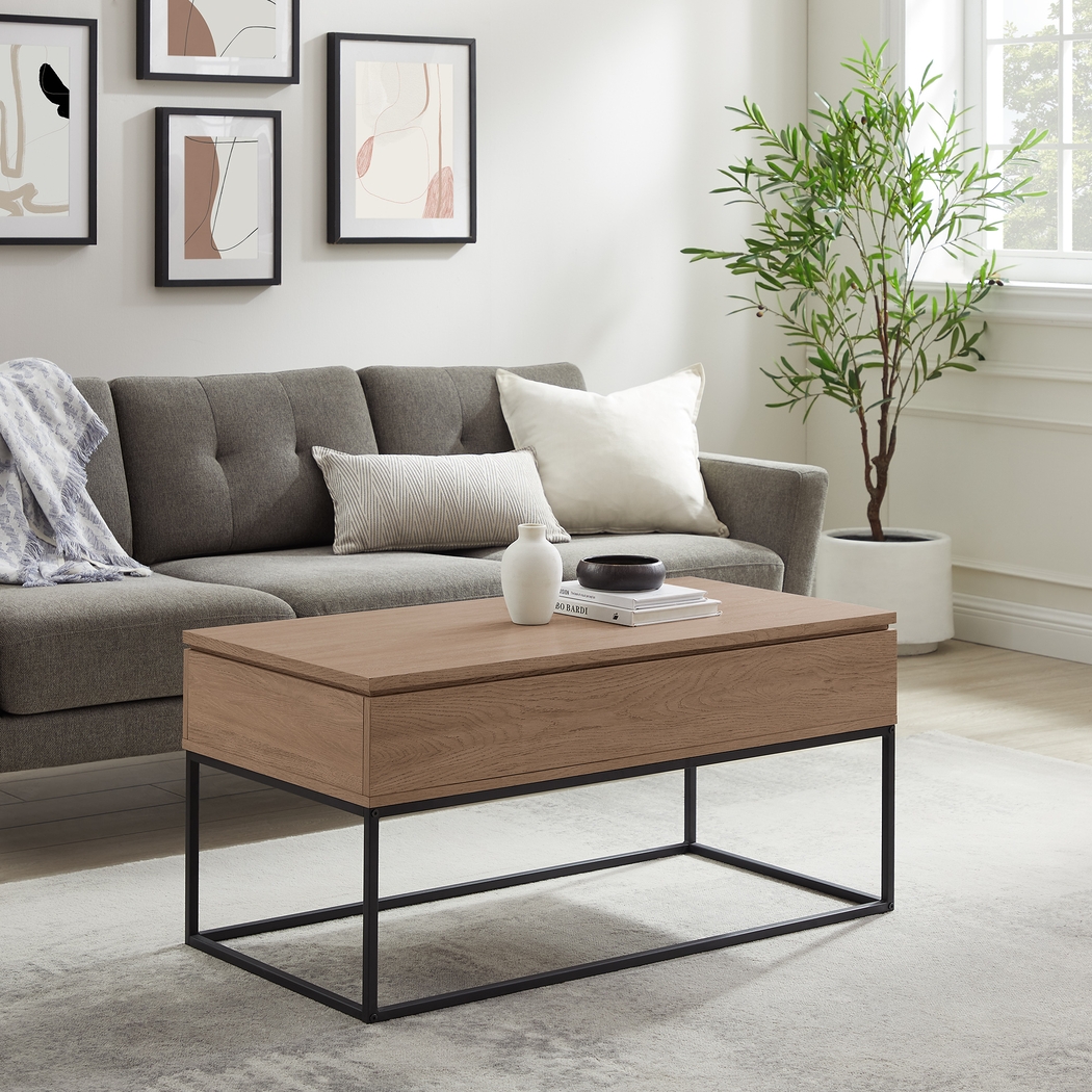 Utrin Light Oak Lift Top Cocktail Table - Thumbnail - Image 2