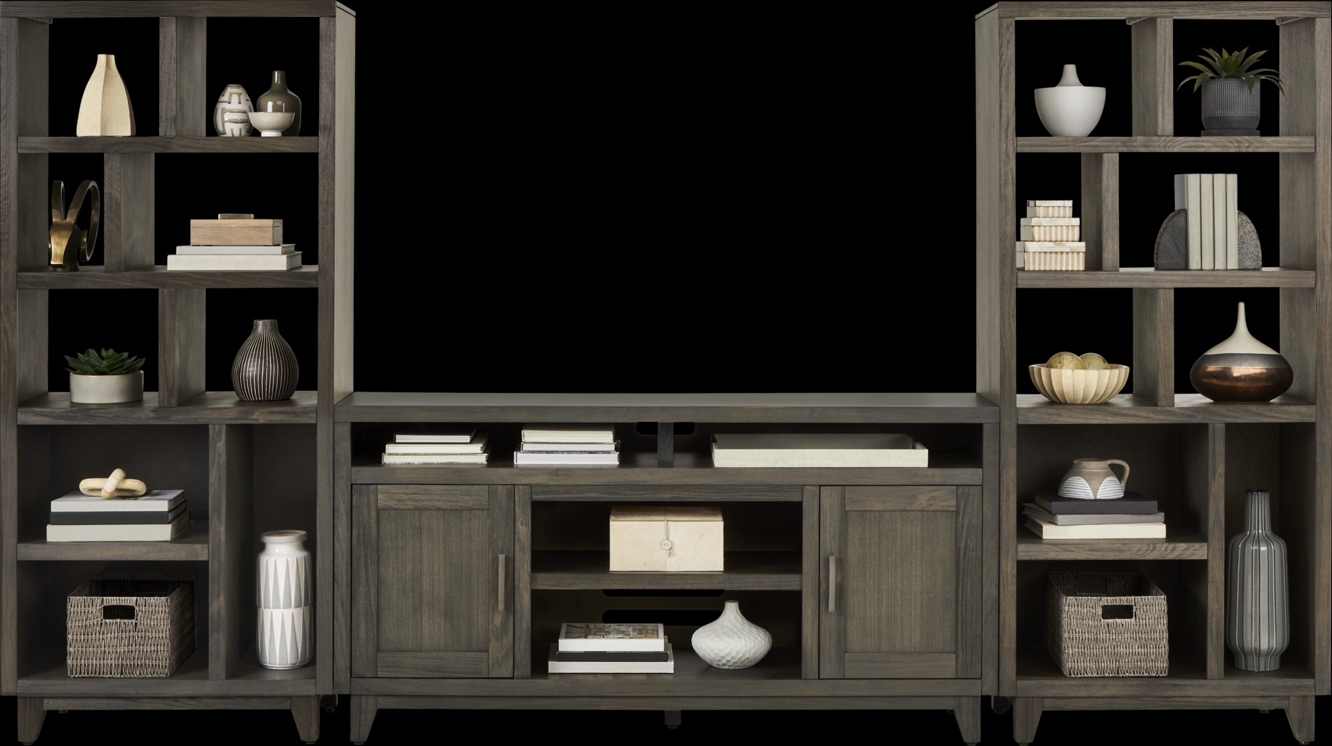 Valinor Brown 3 Pc Wall Unit with 64 in. Console - Thumbnail - Image 2