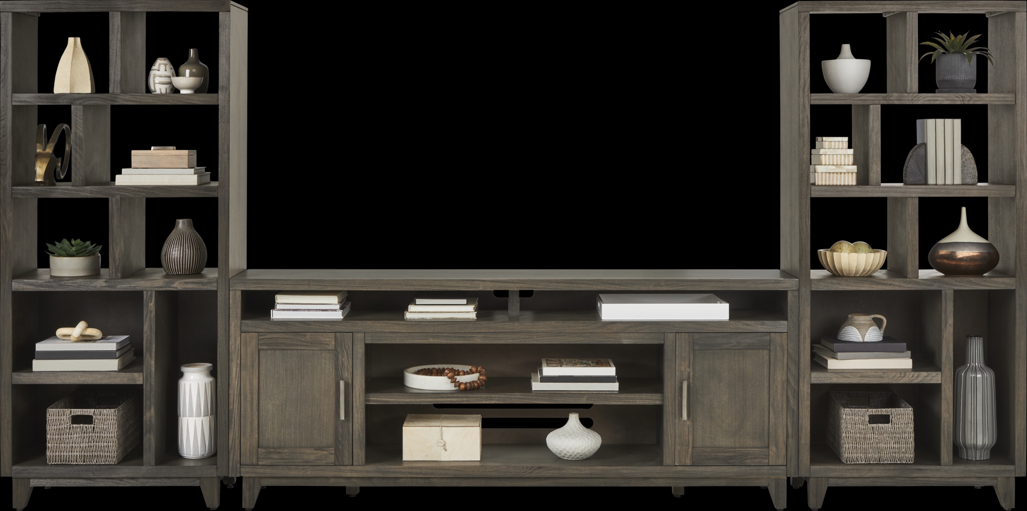 Valinor Brown 3 Pc Wall Unit with 80 in. Console - Thumbnail - Image 2