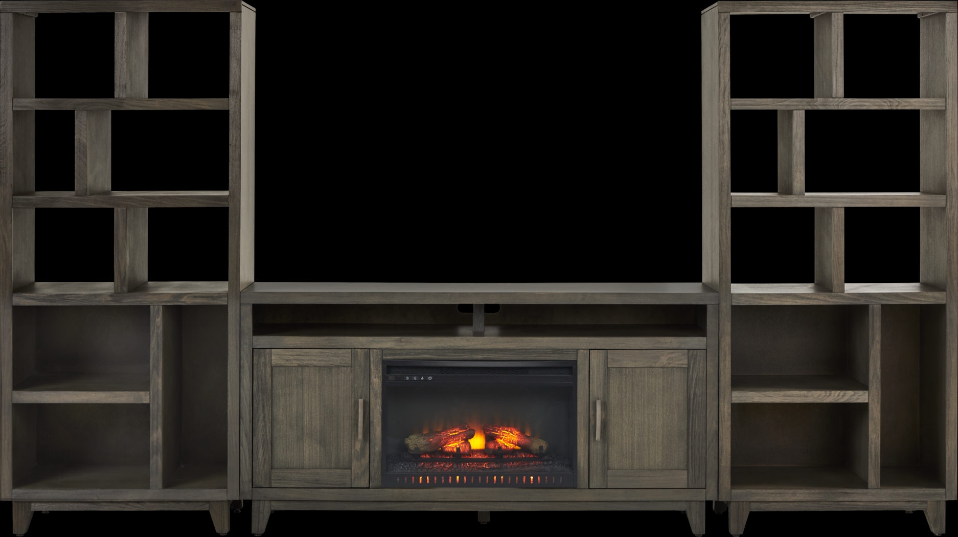 Valinor Brown 4 Pc Wall Unit with 64 in. Console and Electric Log Fireplace - Thumbnail - Image 1