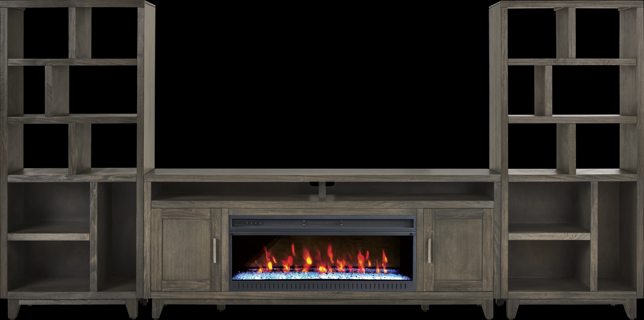 Valinor Brown 4 Pc Wall Unit with 80 in. Console and Electric Fireplace - Thumbnail - Image 1
