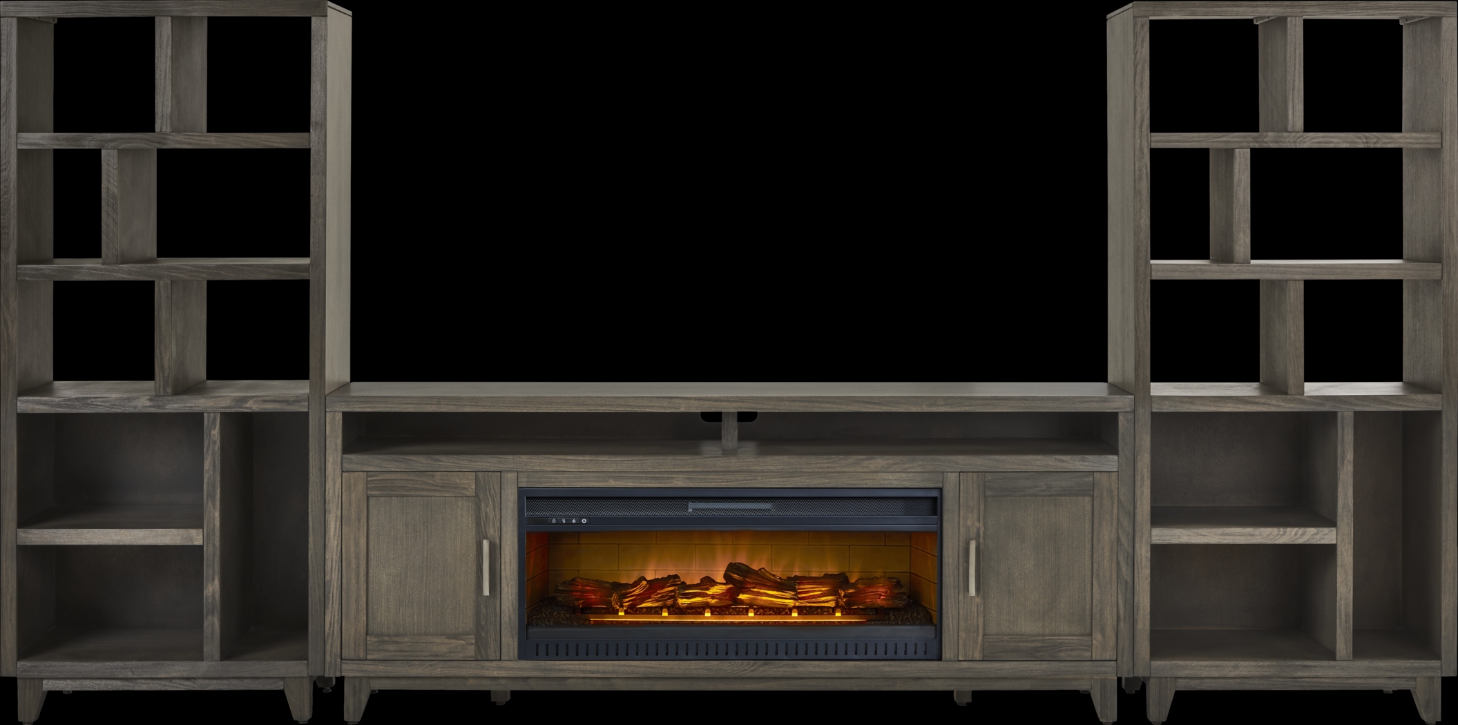 Valinor Brown 4 Pc Wall Unit with 80 in. Console and Electric Log Fireplace - Thumbnail - Image 1
