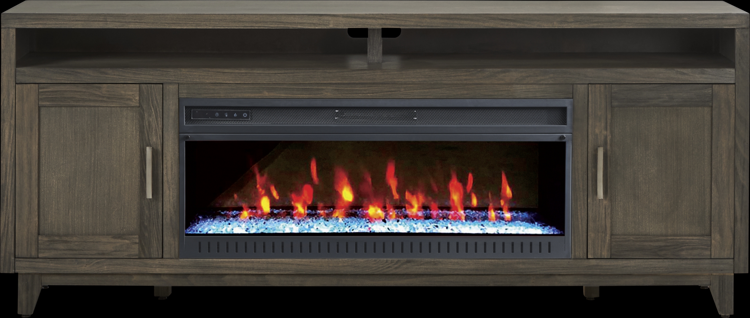 Valinor Brown 80 in. Console with Electric Fireplace - Thumbnail - Image 1