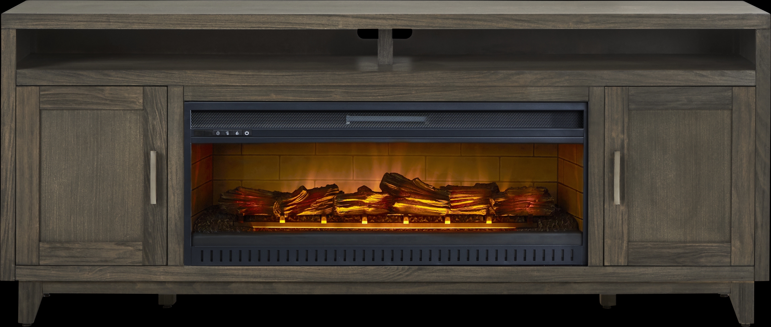 Valinor Brown 80 in. Console with Electric Log Fireplace - Thumbnail - Image 1