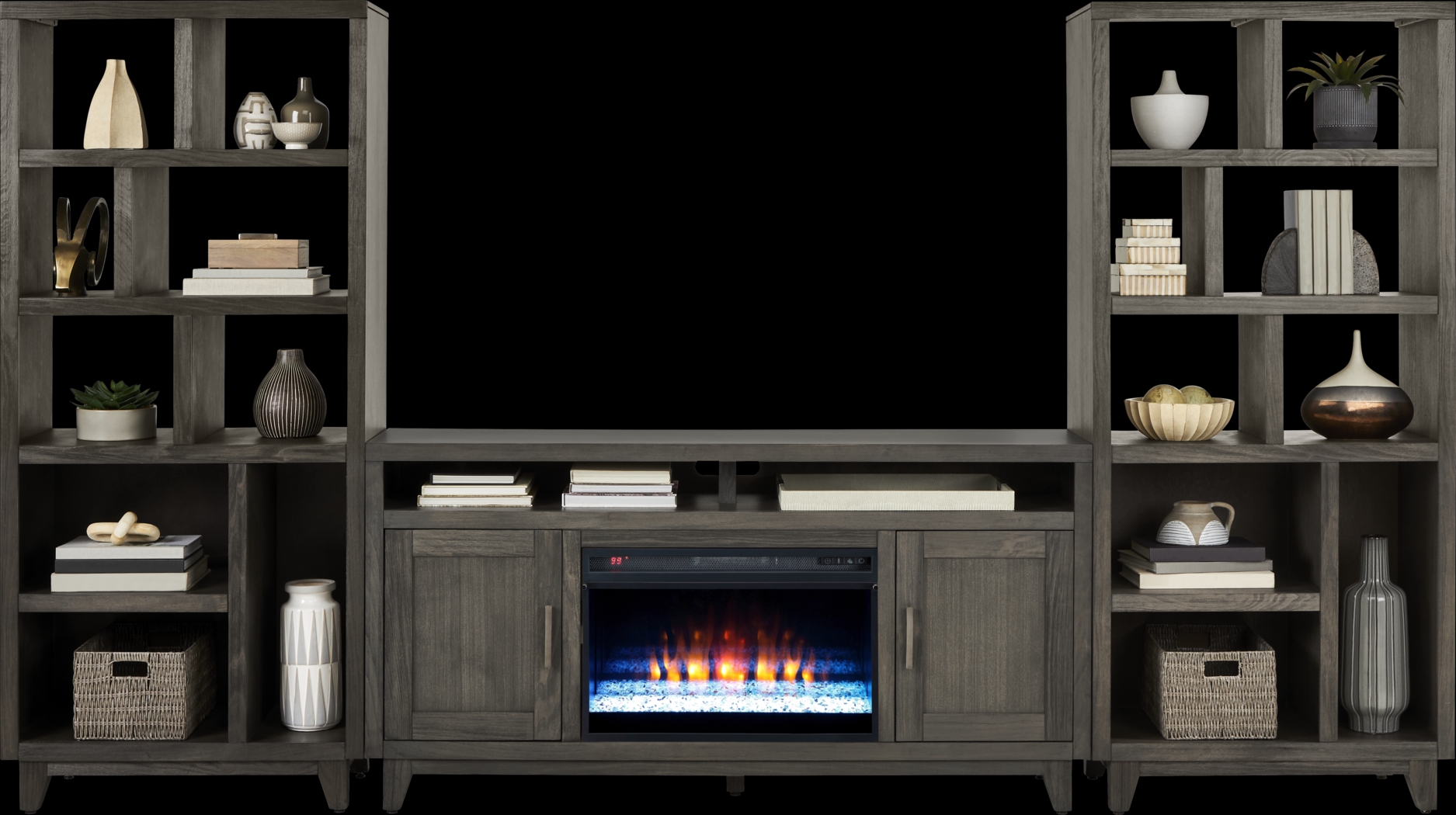 Valinor Smoke 4 Pc Wall Unit with 64 in. Console and Electric Fireplace - Thumbnail - Image 2