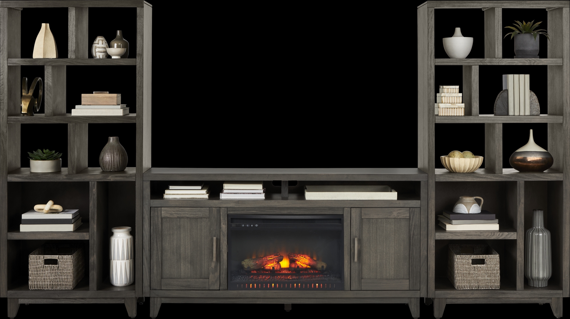 Valinor Smoke 4 Pc Wall Unit with 64 in. Console and Electric Log Fireplace - Thumbnail - Image 2