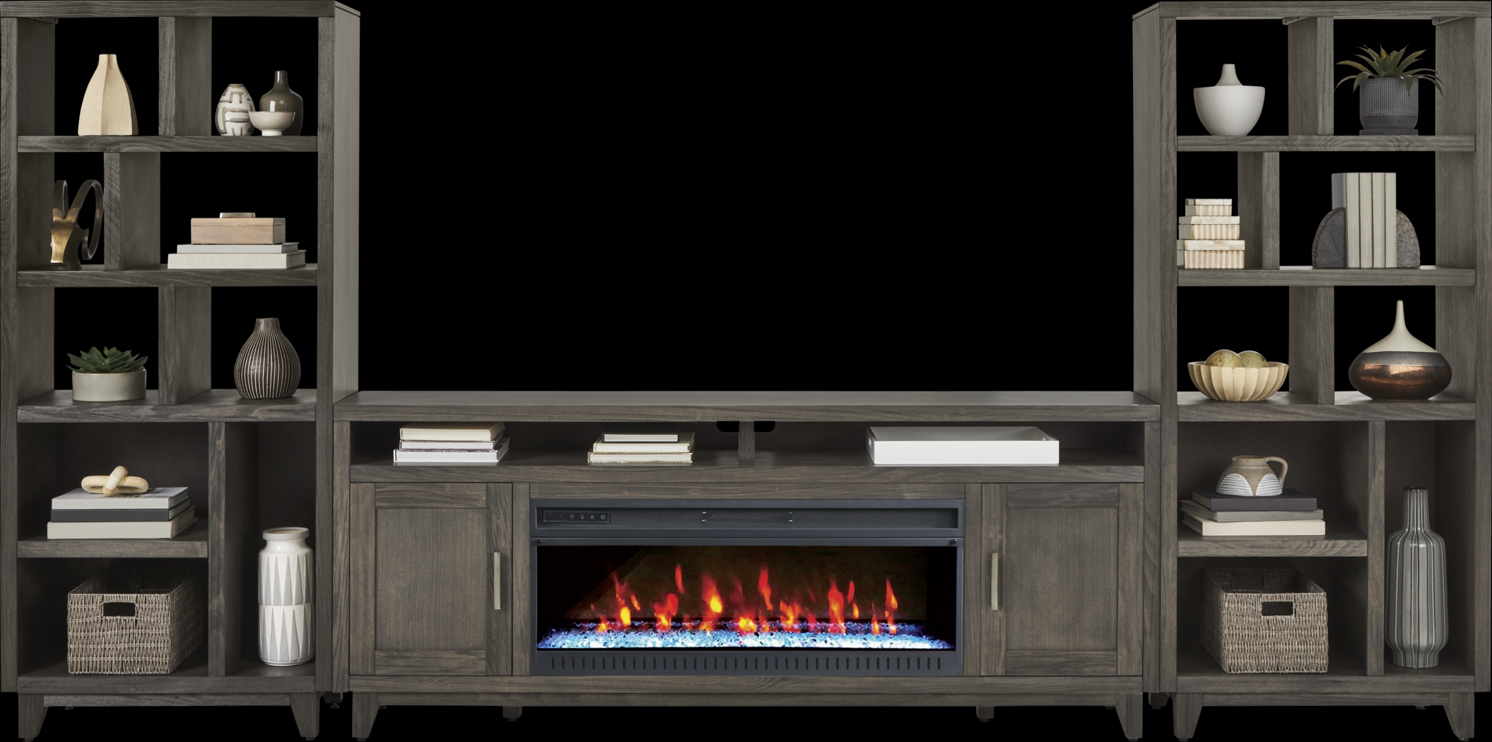 Valinor Smoke 4 Pc Wall Unit with 80 in. Console and Electric Fireplace - Thumbnail - Image 2