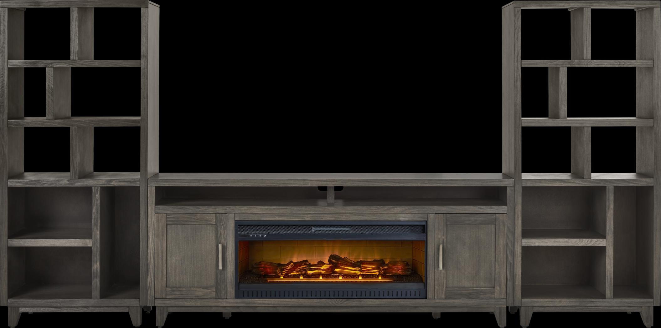 Valinor Smoke 4 Pc Wall Unit with 80 in. Console and Electric Log Fireplace - Thumbnail - Image 1