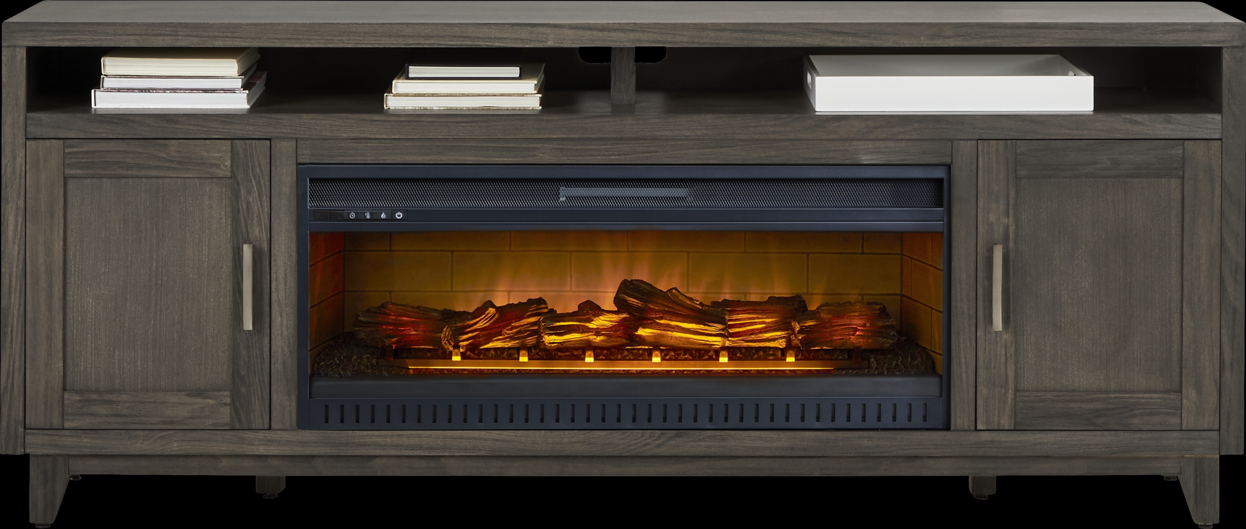 Valinor Smoke 80 in. Console with Electric Log Fireplace - Thumbnail - Image 1