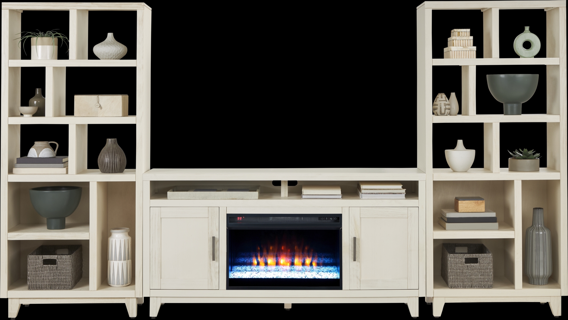 Valinor White 4 Pc Wall Unit with 64 in. Console and Electric Fireplace - Thumbnail - Image 2