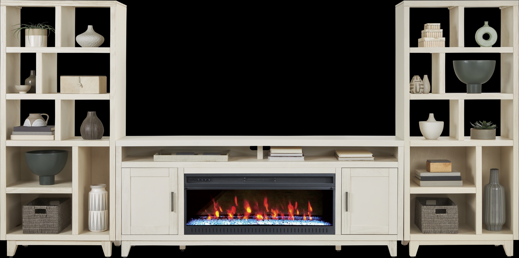 Valinor White 4 Pc Wall Unit with 80 in. Console and Electric Fireplace - Thumbnail - Image 2