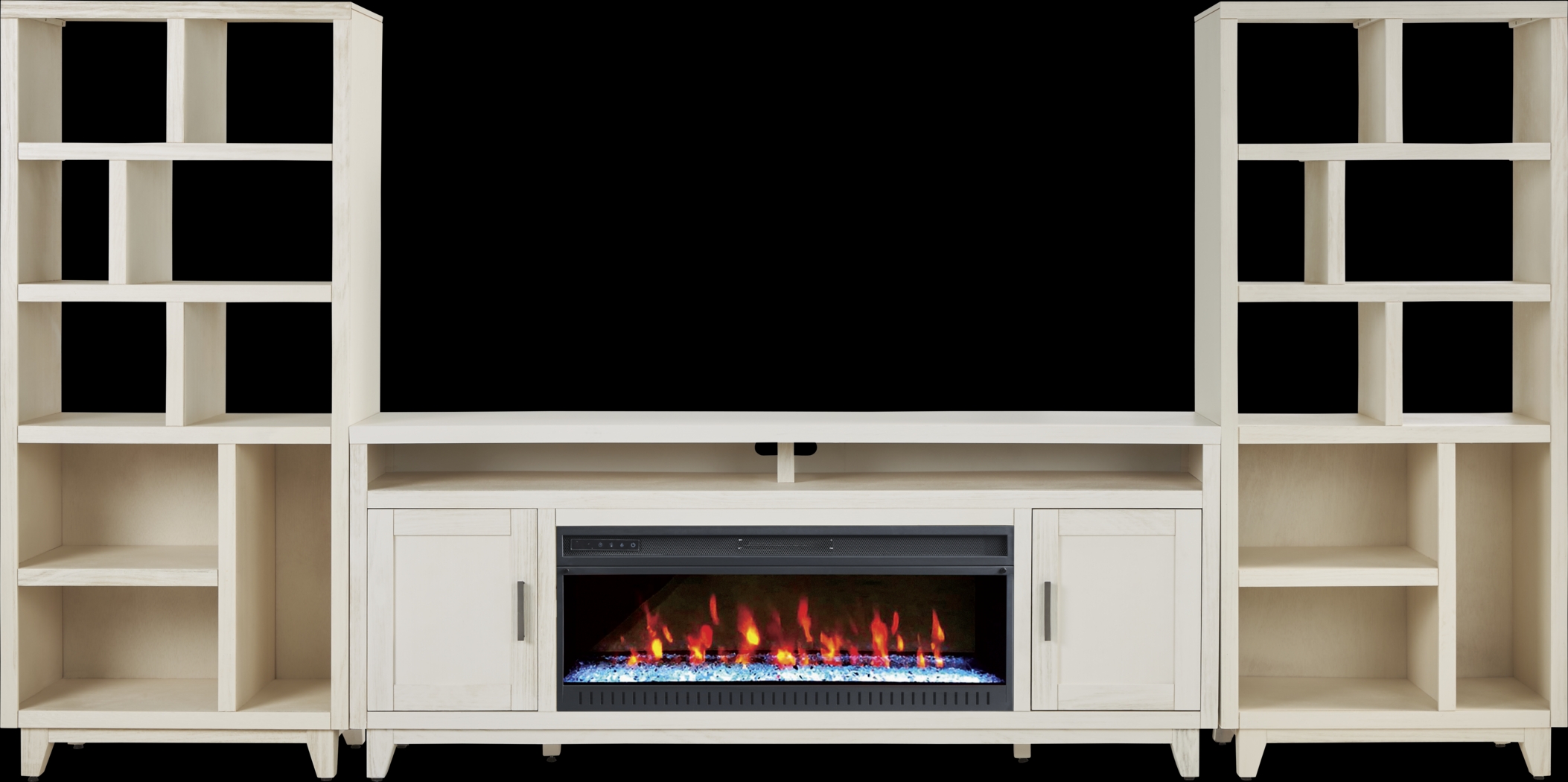 Valinor White 4 Pc Wall Unit with 80 in. Console and Electric Fireplace - Thumbnail - Image 1