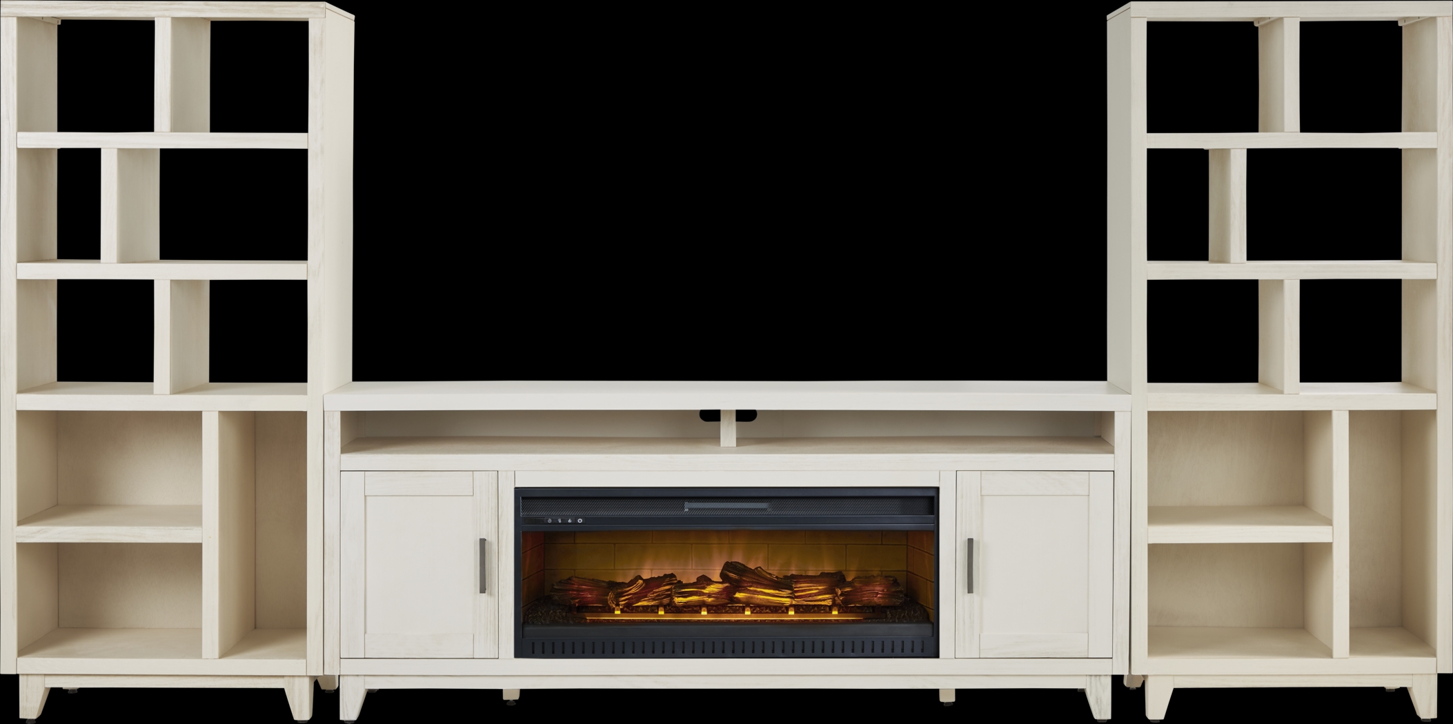 Valinor White 4 Pc Wall Unit with 80 in. Console and Electric Log Fireplace - Thumbnail - Image 1