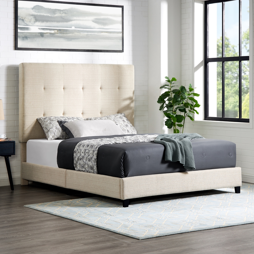 Valria Beige Queen Upholstered Bed - Thumbnail - Image 2
